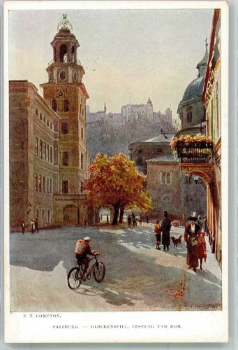 Salzburg Glockenspiel Festung und Dom Fahrrad Compton, T. Künstlerkarte
