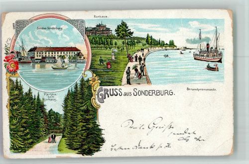 Sonderburg Sonderborg Gebrauchsspuren Schloss Strandpromenade Kurhaus Lithographie Büge