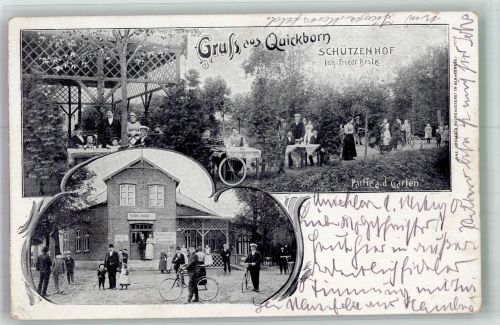 25451 W2085 Quickborn , Kr Pinneberg Foto AK Gasthaus Schützenhaus Garten Radfahrer