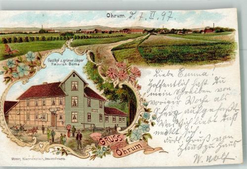 38312 W3344 Ohrum 1897 Lithographie Gasthaus zum grünen Jäger