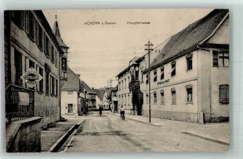 77855 W7590 Achern , Baden 1918 - Hauptstrasse Hotel zur Post Fahrradfahrer