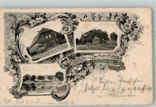 19399 O2861 Techentin b Lübz 1907 - Jugendstil Dorfsee Schwäne Gasthaus