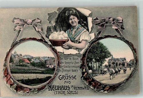 98724 O6420 Neuhaus am Rennweg - Thüringer Klösse Kochin mit Knödelschale Vers Rinderauftrieb