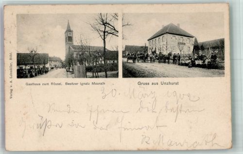 77833 W7583 Unzhurst 1902 - Dorfstrasse Kutschen Gasthaus zum Rössel