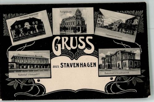 17153 O2044 Stavenhagen , Reuterstadt 1907 - Geburtshaus von Fritz Reuter Bahnhof Post Ivenackerstrasse