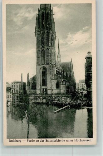 W4100 Duisburg Hochwasserkatastrophe in Duisburg An der Salvatorkirche Hochwasser Foto AK