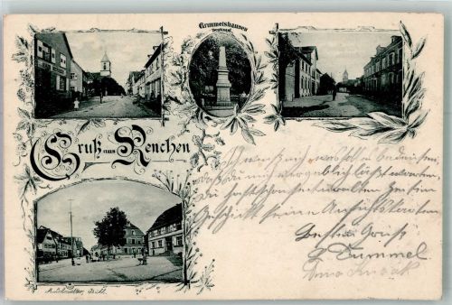 77871 W7592 Renchen 1900 - Dorfstrasse Grummelshausen-Denkmal Dorfplatz