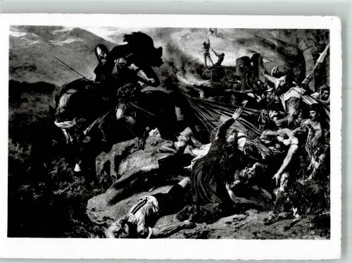 sign. Stückelberger, Ernst Der letzte Hohenräthier Ritter Cuno stürzt sich vom Hohen Fels Mittelalter ca. 6. -15. Jahrhundert, unsortiert Künstlerkarte
