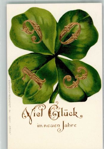 1903 Neujahr Glücksklee Golddruck Erika 1227 Jahreszahl Prägedruck
