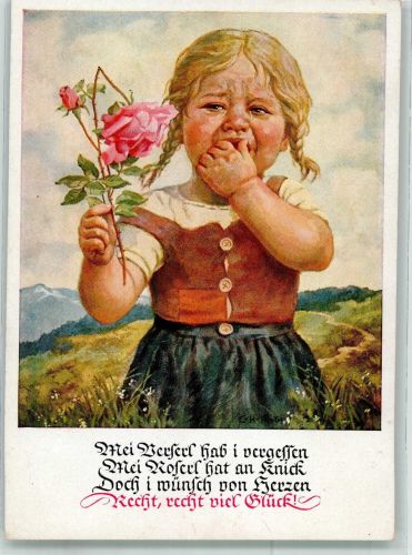 Kleines Mädchen weint wegen einer abgeknickten Rose Verlag August Lengauer Nr. 3008 Kind Künstlerkarte