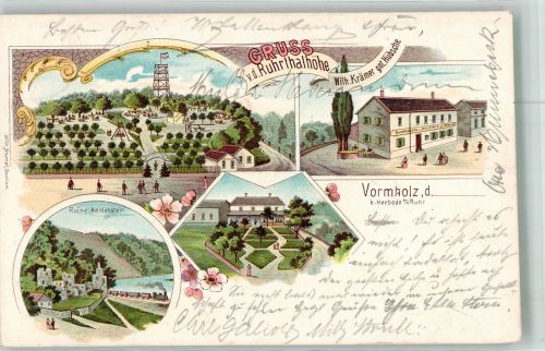 58452 W5810 Herbede 1900 Lithographie Vormholz Gasthaus zur Ruhrtalhöhe Ruine Hardenstein Aussichtsturm