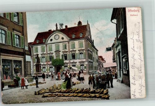 77652 W7600 Offenburg - Rathaus Verkaufsstände Marktszene