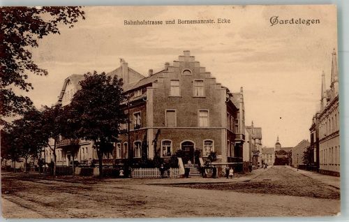 39638 O3570 Gardelegen 1913 - Bahnhofstrasse u. Bornemannstrassen Ecke