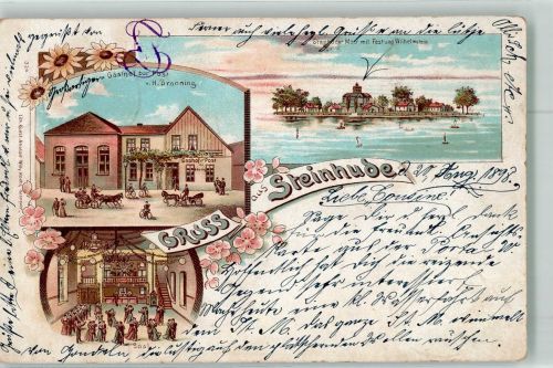 31515 W3053 Steinhude 1898 Lithographie Gasthaus zur Post Ballsaal Steinhuder Meer
