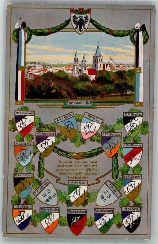 99310 O5210 Arnstadt 1913 - Studentika Arnstäder Verband mathematischer u. naturwissenschaftlicher Vereine Deutscher Hochschulen Studentenwappen Nachporto