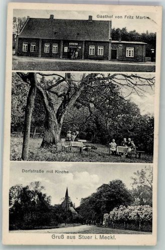 17209 O2071 Stuer - Dorfstrasse Dorfkirche Gasthaus von Fritz Martin Garten