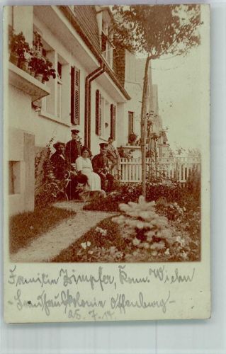 77652 W7600 Offenburg 1914 Privatfoto AK Landhauskolonie Offenburg Gartenterrasse Schäferhund Ort handschriftlich