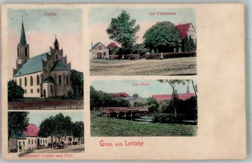 16818 O1950 Lentzke 1908 - Dorfkirche Am Kuhdamm Am Rhin Gasthaus Leppin Post