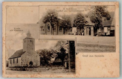 16928 O1921 Kemnitz b Pritzwalk - Kirche Pfarrhaus Gasthaus Beckmann