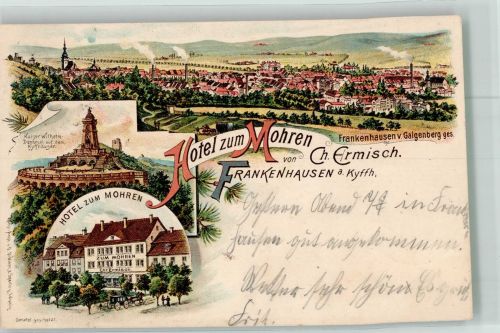 06556 O4730 Bad Frankenhausen ,Kyffhäuser 1899 Lithographie Hotel zum Mohren Kaiser Wilhelm-Denkmal