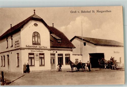 25572 W2211 St. Margarethen , Holst Foto AK Bahnhof St. Magarethen Gasthaus Johann Laackmann Kutsche Fahrrad
