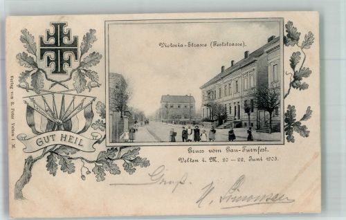 16727 O1420 Velten 1903 - Gruss vom Gautturnfest in Velten 1903 Victoriastrasse Wappen