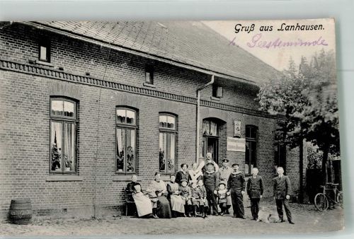 27612 W2854 Lanhausen 1919 Foto AK Gasthaus Gruppenaufnahme Kleine Stauchung