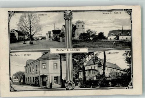 01468 O8101 Boxdorf b Dresden - Dorfplatz Boxdorfer Mühle Handlung Philipp Fiedlerhaus