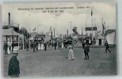 O7260 Oschatz Gewerbe-, Industrie- und Landwirtschafts-Ausstellung Ausstellungsgelände Gewerbeausstellung 1911 Foto AK