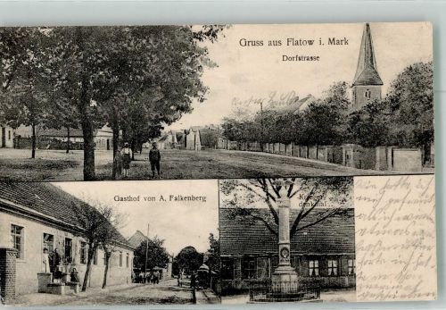 16766 O1421 Flatow b Velten - Dorfstrasse Gasthaus Falkenberg Kriegerdenkmal Bahnpost Berlin