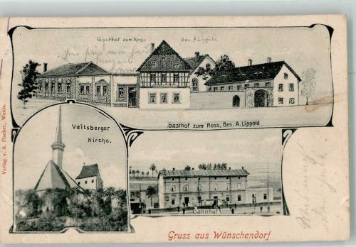 07570 O6519 Wünschendorf , Elster - Gasthaus zum Ross Veitsberger Dorfkirche Bahnhof