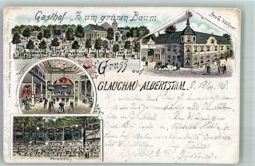 08371 O9610 Albertsthal 1898 Lithographie Gasthaus zum grünen Baum Ballsaal Garten Veranden