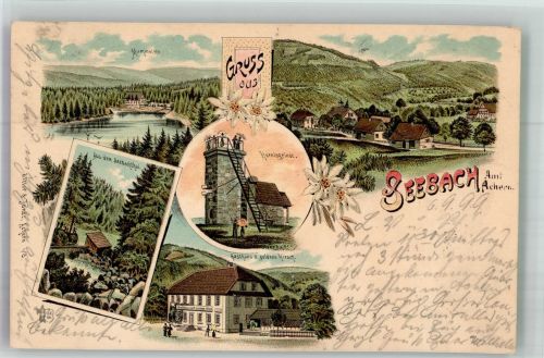 77889 W7596 Seebach , Baden 1899 Lithographie Seebachthal Gasthaus zum goldenen Hirsch Mummelsee Hornisgrinde