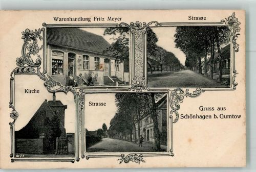 16866 O1901 Schönhagen b Neustadt, Dosse 1912 - Kolonialwaren Meyer Dorfstrasse Kirche