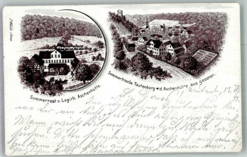 07778 O6901 Tautenburg 1897 Lithographie Gasthaus Aschenhütte Bahnpost Saalfeld- Zug 55