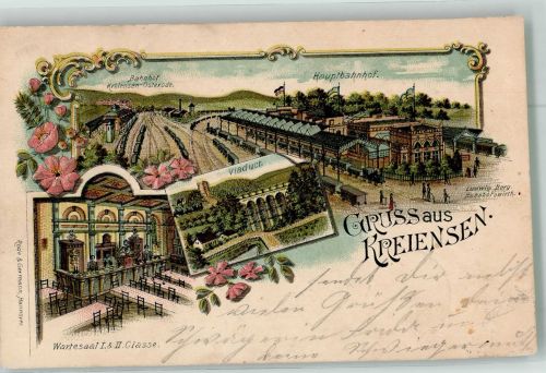 37547 W3350 Kreiensen 1900 Lithographie Bahnhof Kreiensen-Osterode Hauptbahnhof Wartesaal 1. u. 2. Klasse Viadukt