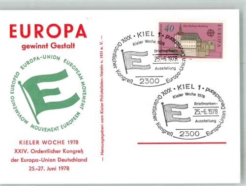 W2300 Kiel , Ostsee Kieler Woche XXIV. Ordentlicher Kongress der Europa-Union Philatelistentag 1978 Sonderstempel