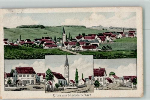 85283 W8069 Niederlauterbach , Oberbay 1924 Lithographie Kirche St. Emmeran Dorfstrasse Bahnpost
