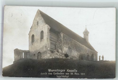 78573 W7204 Wurmlingen b Tuttlingen 1911 Foto AK Wurmlinger Kapelle beschädigt nach Erdbeben am 16. Nov. 1911