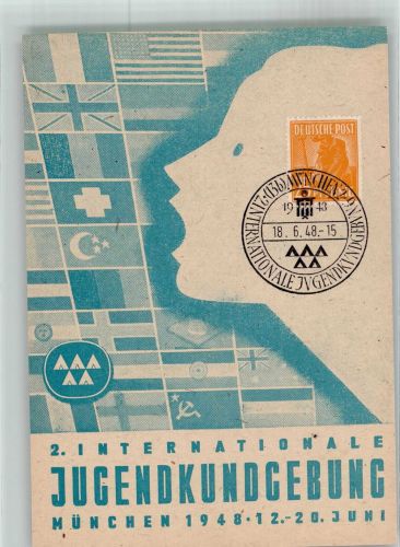 W8000 München 2. Intern. Jugendkundgebung Jugendbewegung 1948 Sonderstempel