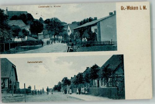 17166 O2051 Groß Wokern 1915 - Landstrasse Bahnhofstrasse Bahnpost Hamburg Zug 6003