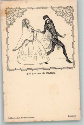 Totentanz Allegorie auf die Vergänglichkeit des Lebens Der Tod und die Edelfrau Tod Künstlerkarte