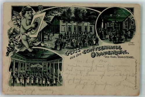 16515 O1400 Oranienburg 1902 Lithographie Gasthaus Schützenhaus Jagdzimmer Ballsaal Garten Puto