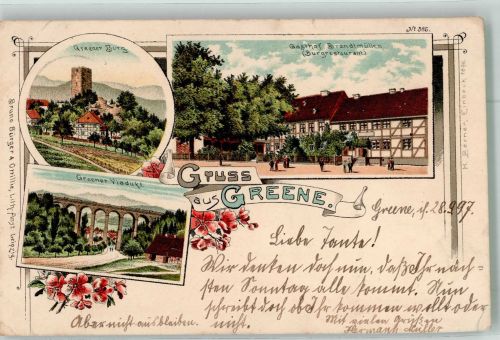 37547 W3350 Greene b Kreiensen 1897 Lithographie Greener Burg Greener Viadukt Gasthaus Brandtmüller