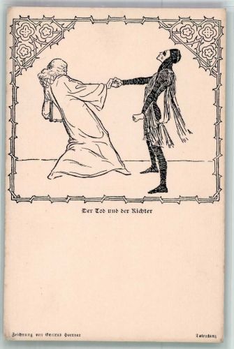 Märchenspiele Nr. 8 Totentanz sign. Gertrud Hoerner , der Tod u.d. Richter Tod Künstlerkarte