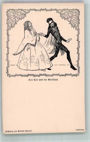 Märchenspiele Nr. 9 Totentanz sign. Gertrud Hoerner , der Tod und die Edelfrau Tod Künstlerkarte