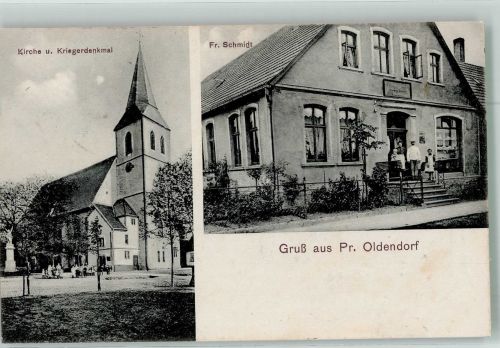 32361 W4994 Preußisch Oldendorf 1912 - Kirche Kriegerdenkmal Geschäft Schmidt