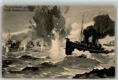 Torpedoboote greifen feindl. Geschwader Marine WK I 1915 Künstlerkarte