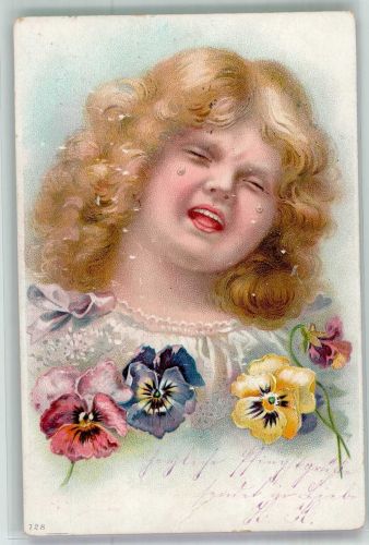 Gesicht eines weinenden Kindes Stiefmütterchen Kind 1902 Lithographie / Künstlerkarte