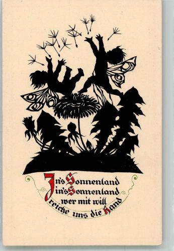 Scherenschnitt Ins Sonnenland ins Sonnenland wer mit will reiche uns die Hand Elfen Nr. 97 Plischke, G. Künstlerkarte